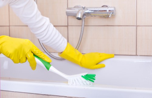 Cleaning staff maintaining safety and hygiene in a business facility