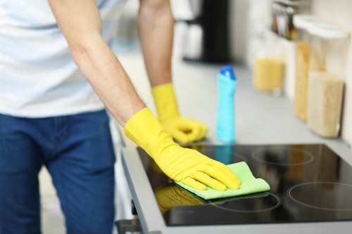 Bathroom deep cleaning with scrubbing and sanitizing