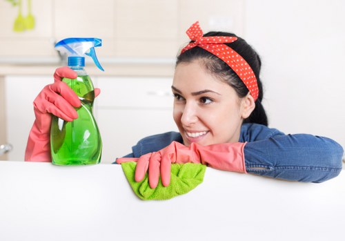 Polishing newly renovated rooms after construction