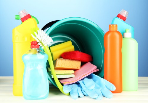 Baking soda and cleaning supplies used for mattress deodorizing